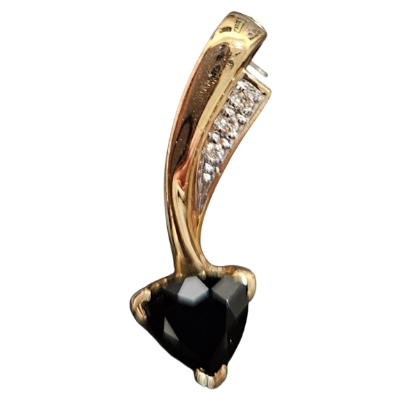 14K Gold Diamond & Onyx pendant VGUC vintage shooting star trillion